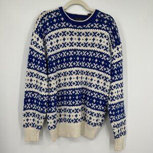 Finalist Blue Beige Printed Vintage Sweater Pullover Sz M Cotton Unisex
